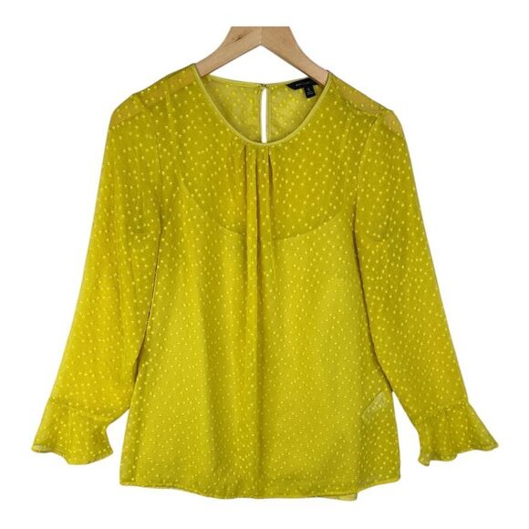 Banana Republic Blouse Swiss Dot Sheer Long Sleeve Ruffle Cuff Yellow‎ Size S - Picture 1 of 8